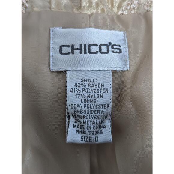 CHICO'S! STUNNING GOLD, RIBBON EMBROIDERED, 3/4 SLEEVE JACKET, BLAZER! SZ 2/4 - Picture 4 of 10